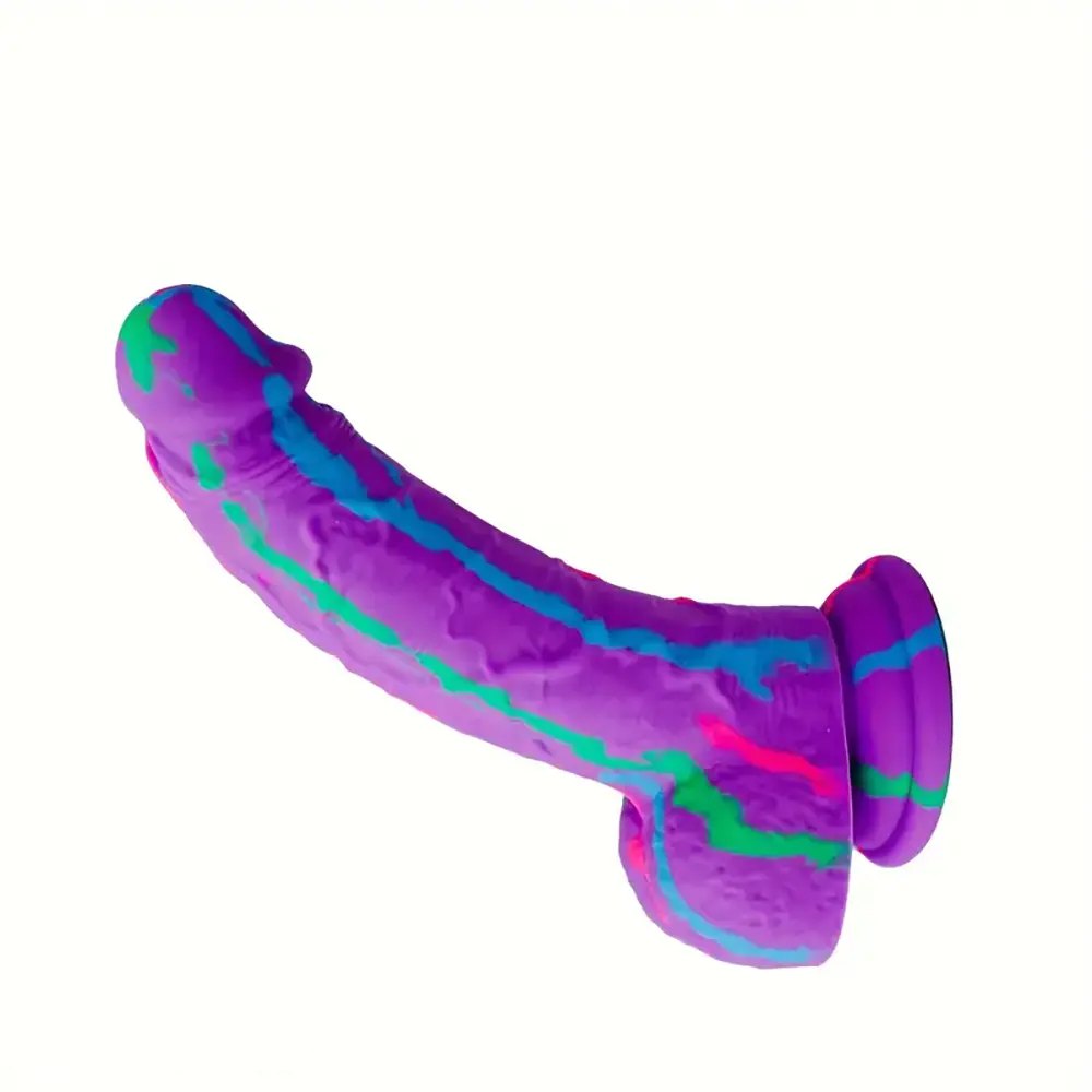 Purple rainbow drip silicone realistic dildo, photo 3