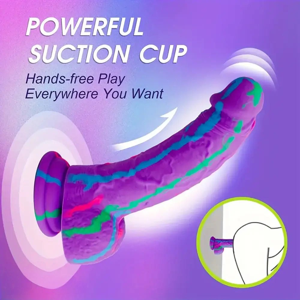 Purple rainbow drip silicone realistic dildo, photo 5