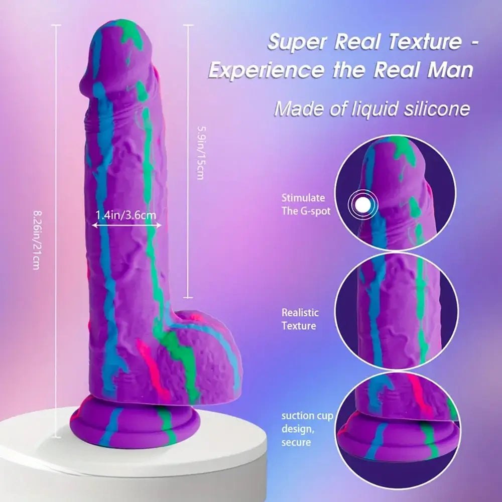 Purple rainbow drip silicone realistic dildo, photo 7