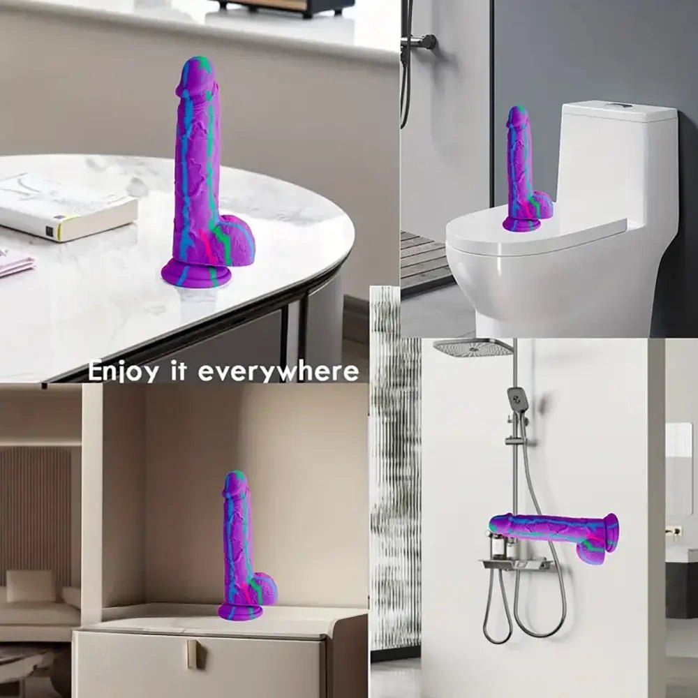 Purple rainbow drip silicone realistic dildo, photo 9