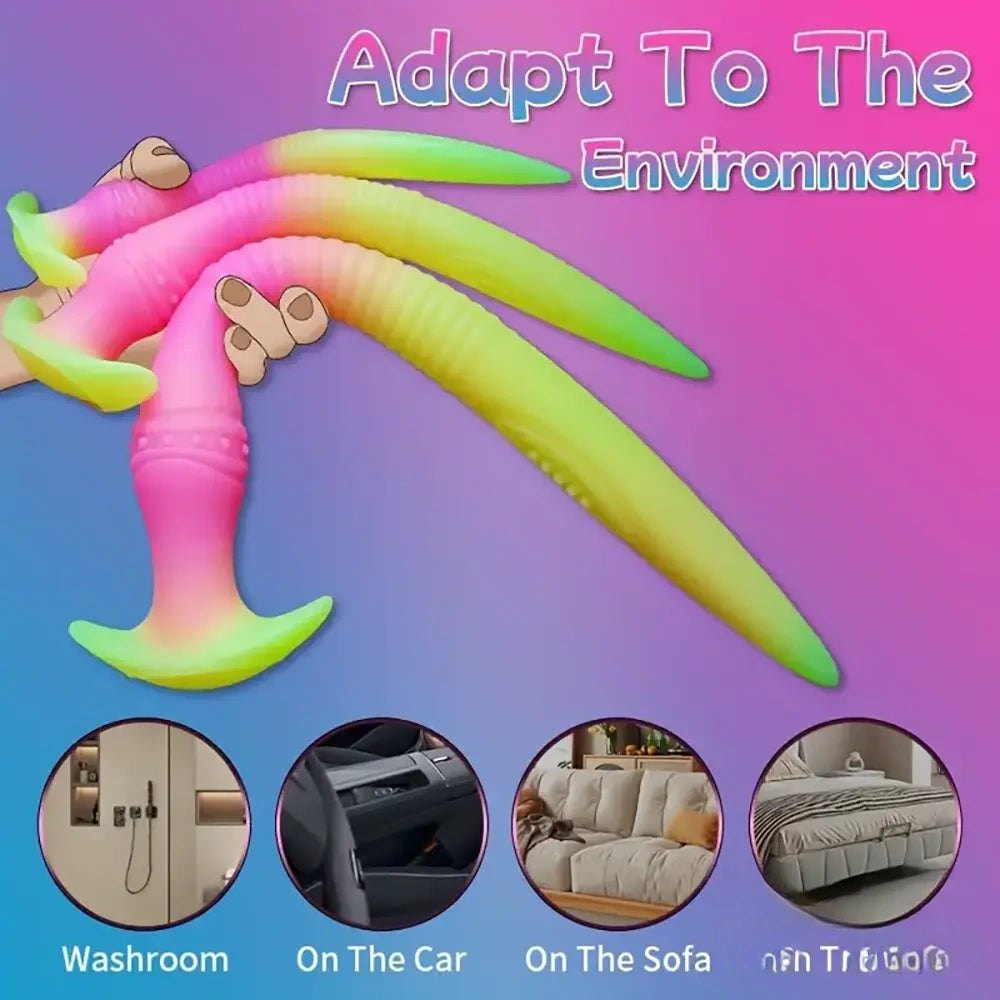 Rainbow silicone eel whip fantasy dildo, photo 3