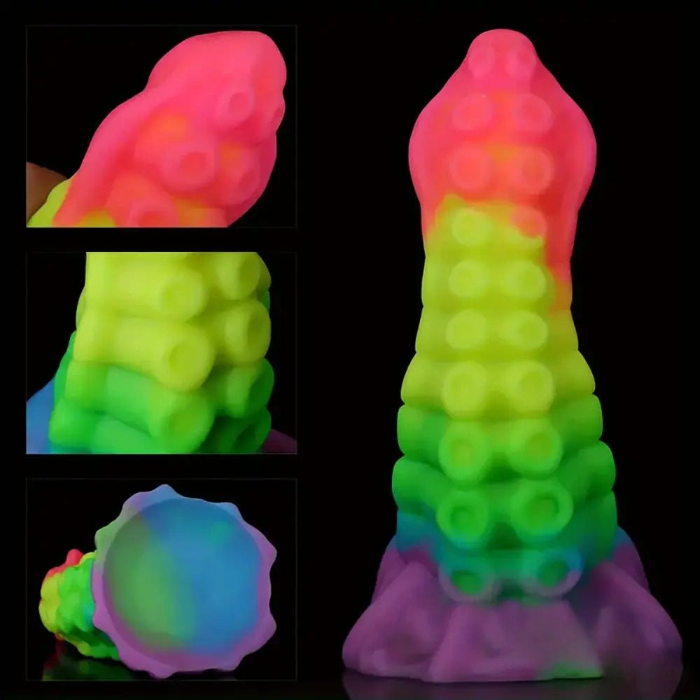 Colorful glowing silicone tentacle dildo, photo 3