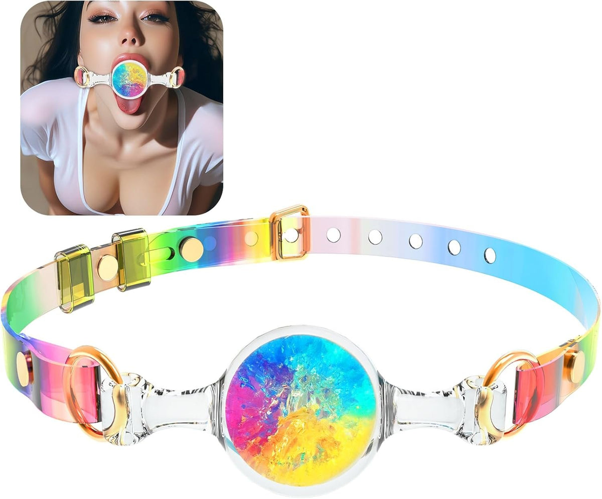 Rainbow gradient silicone ball gag with PU strap, photo 1
