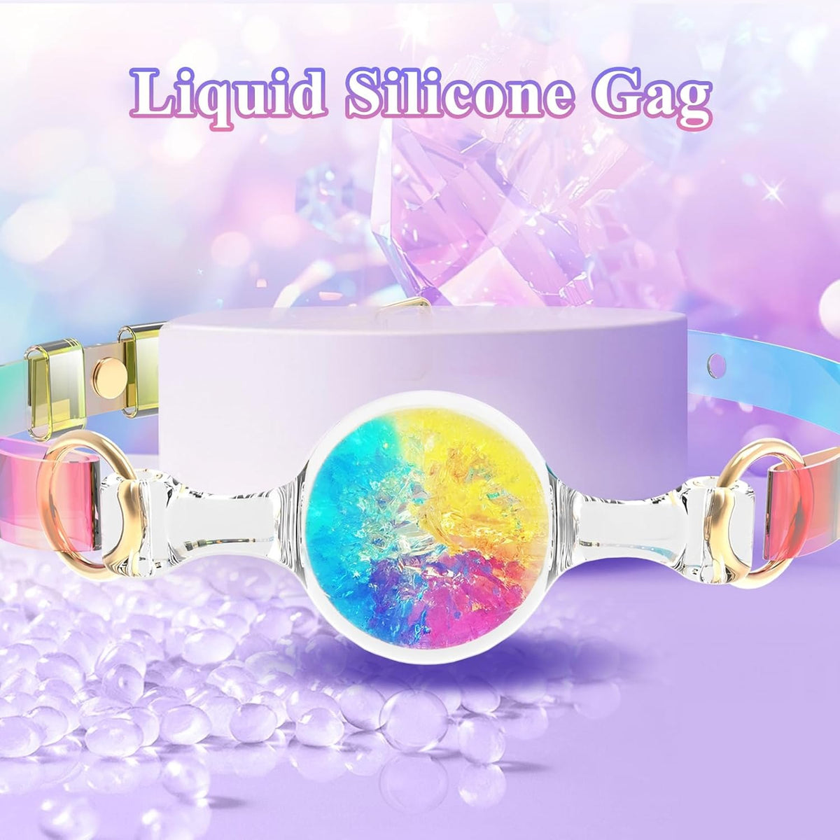 Rainbow gradient silicone ball gag with PU strap, photo 2