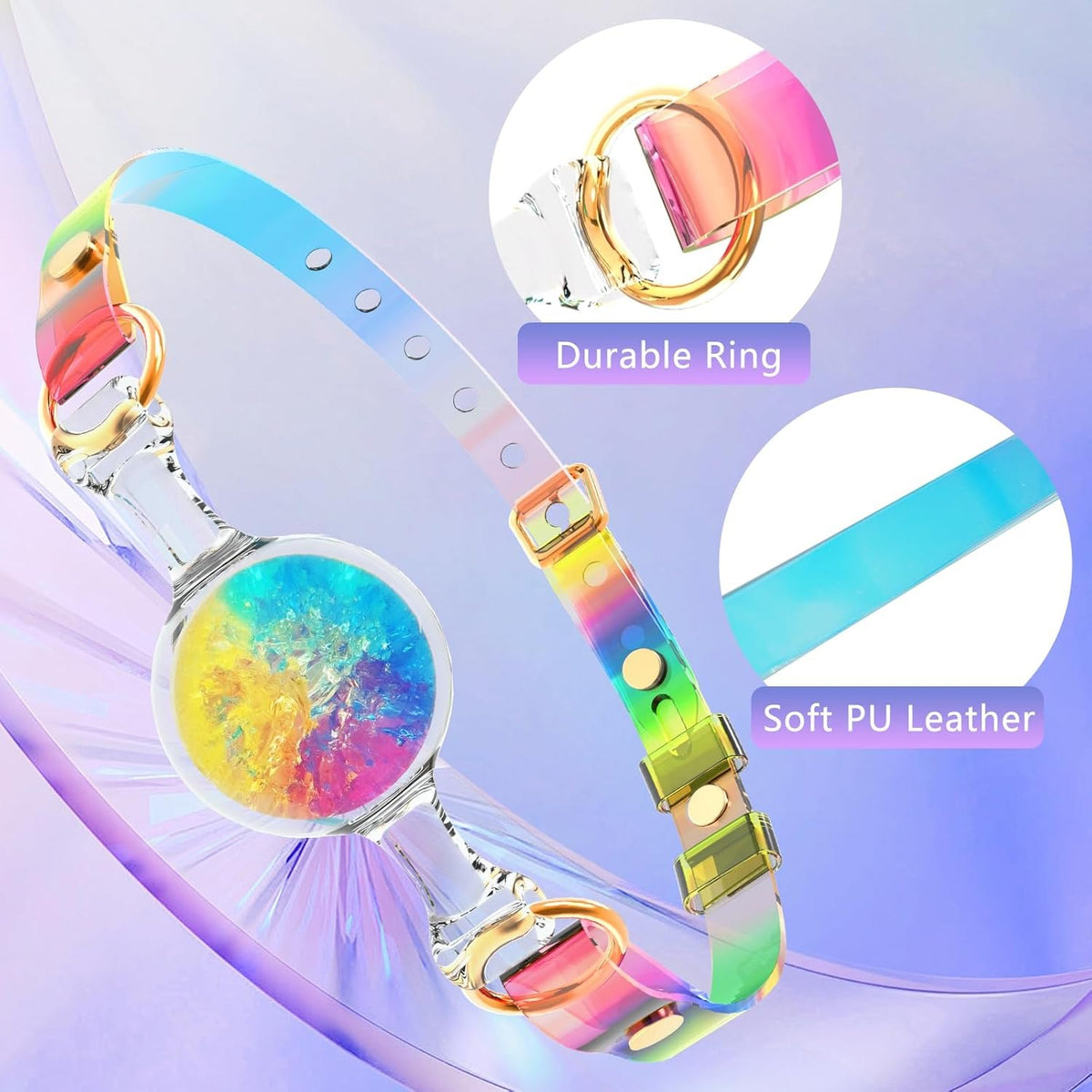 Rainbow gradient silicone ball gag with PU strap, photo 3