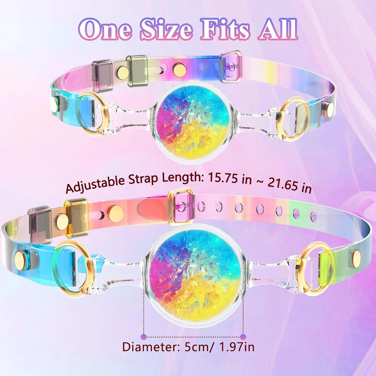 Rainbow gradient silicone ball gag with PU strap, photo 6