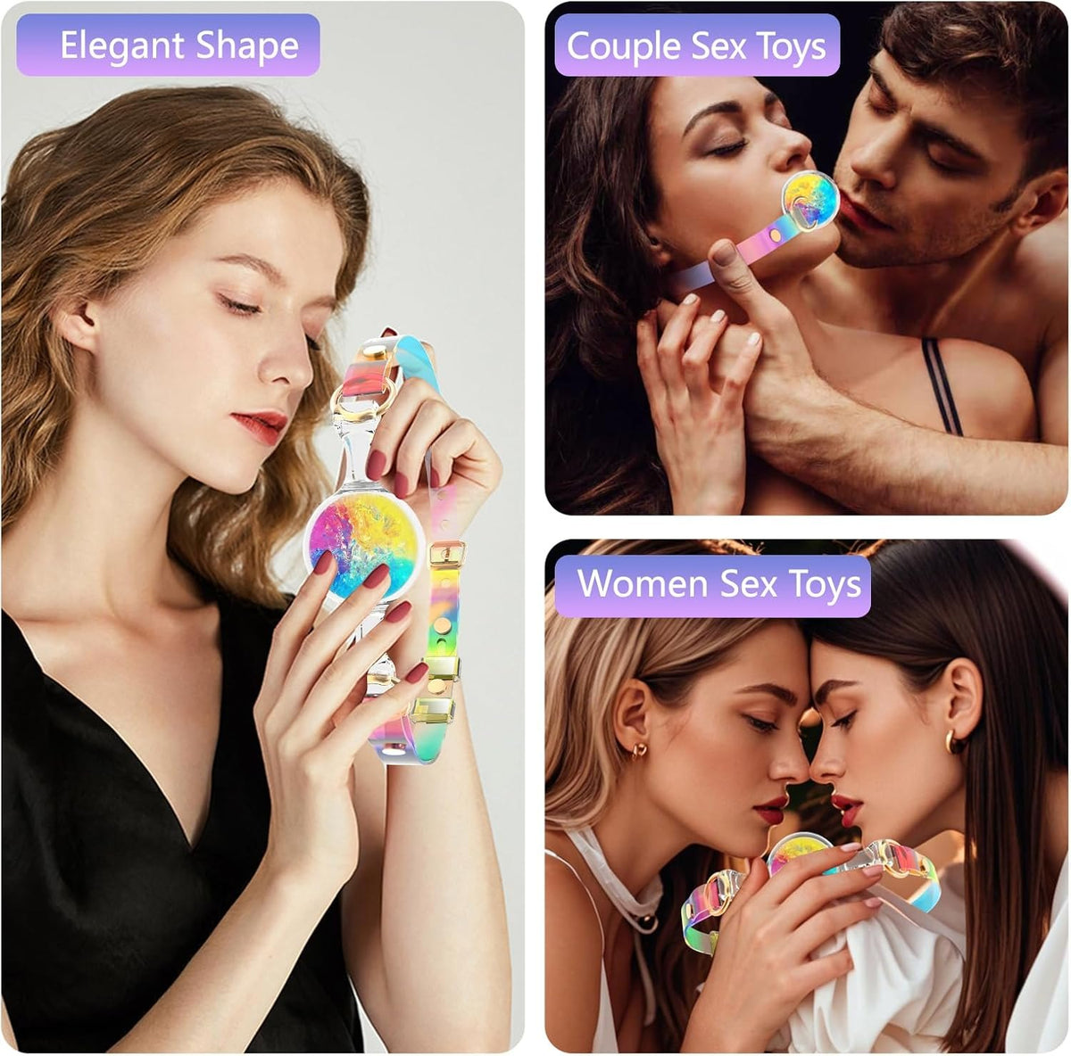 Rainbow gradient silicone ball gag with PU strap, photo 7