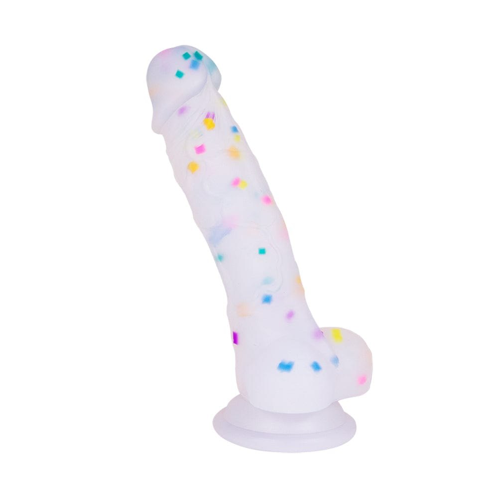 Transparent rainbow glitter silicone dildo with suction cup, photo 1