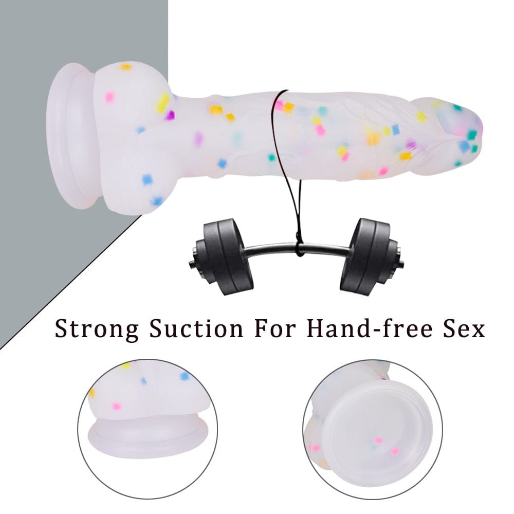 Transparent rainbow glitter silicone dildo with suction cup, photo 2