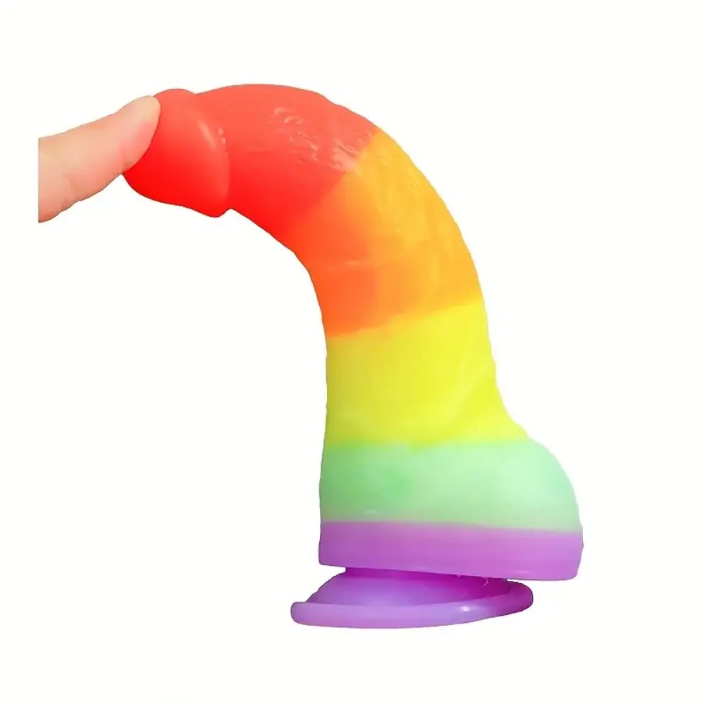 Rainbow ombre silicone realistic dildo with suction cup base, photo 1