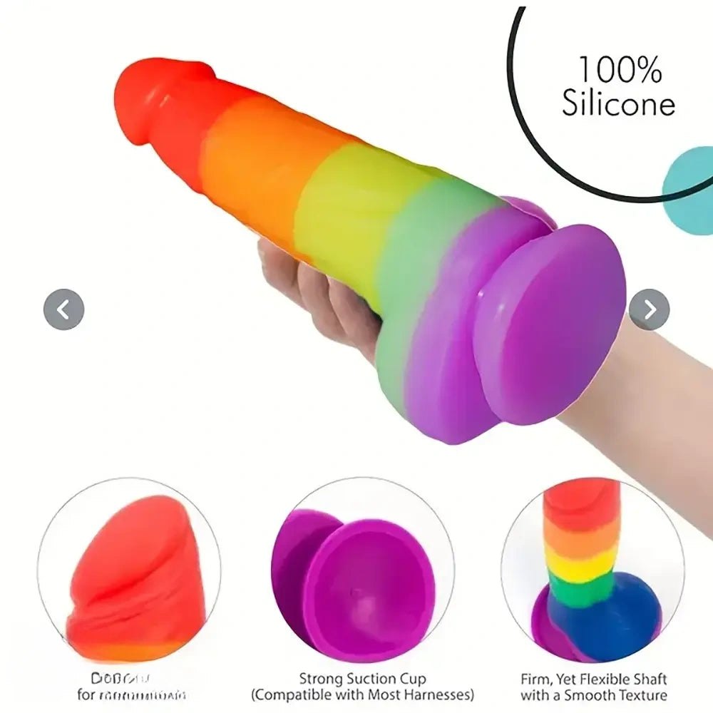 Rainbow ombre silicone realistic dildo with suction cup base, photo 2