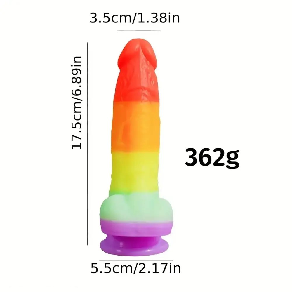 Rainbow ombre silicone realistic dildo with suction cup base, photo 3