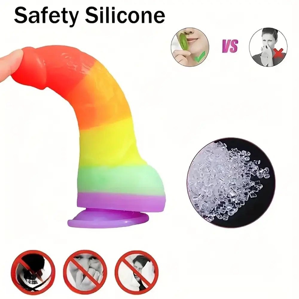 Rainbow ombre silicone realistic dildo with suction cup base, photo 4