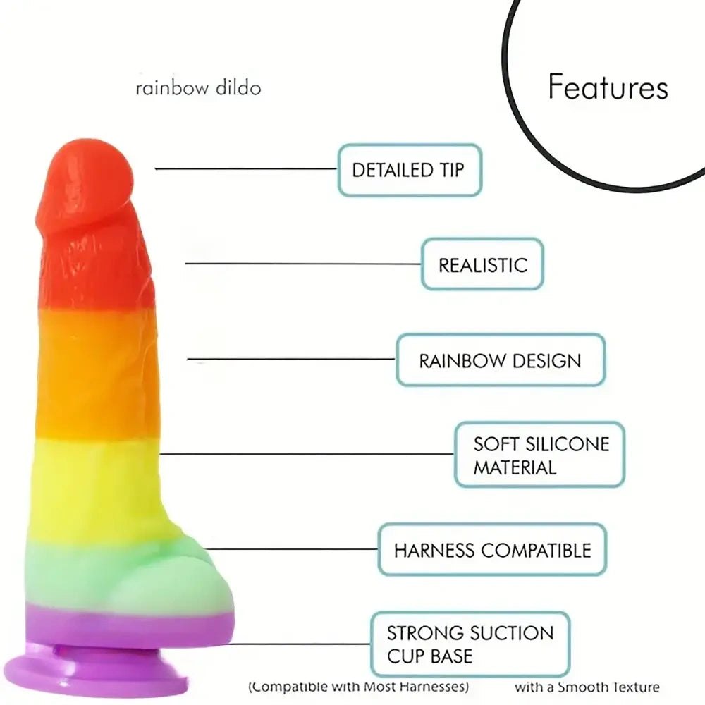 Rainbow ombre silicone realistic dildo with suction cup base, photo 5