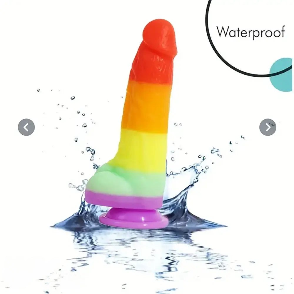 Rainbow ombre silicone realistic dildo with suction cup base, photo 6