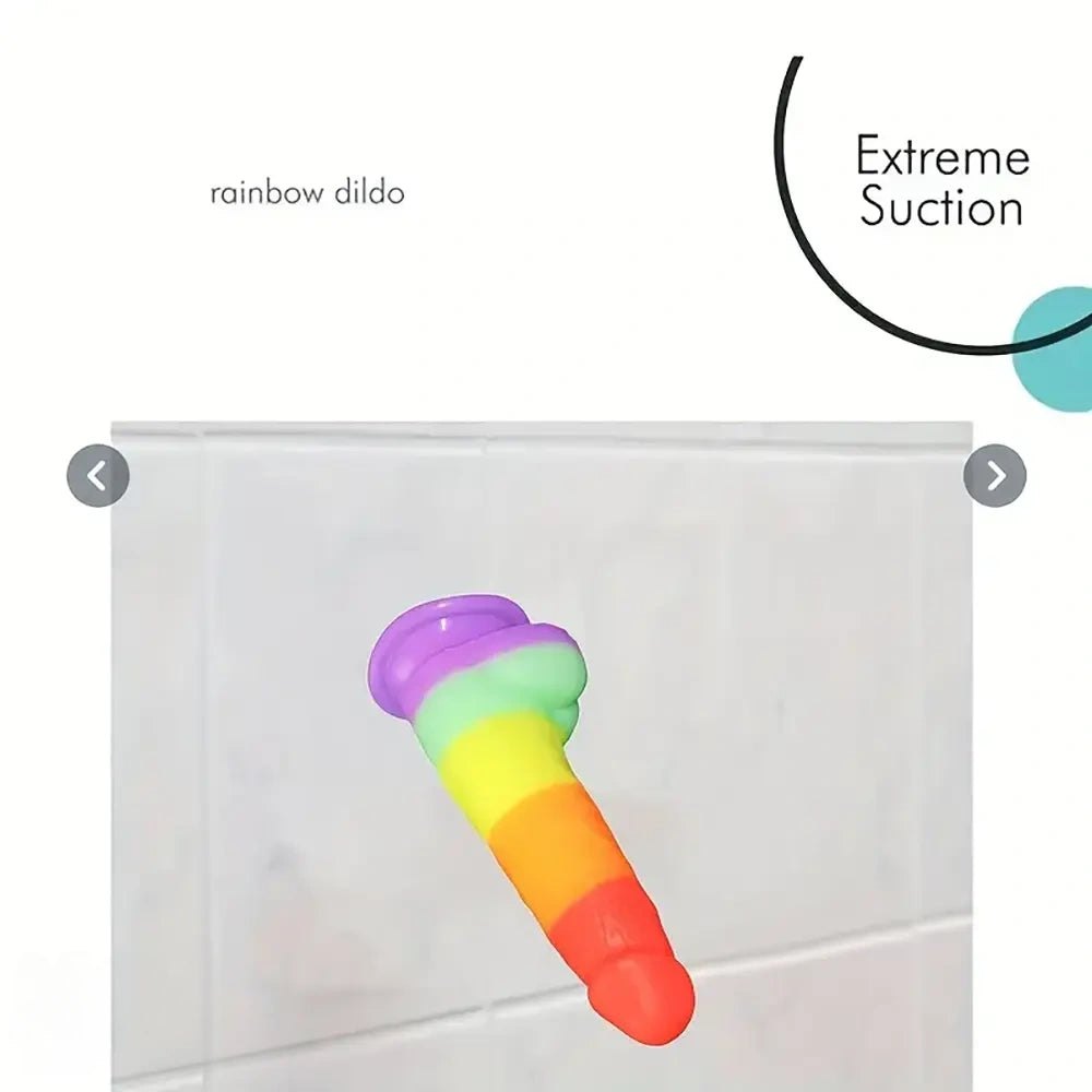 Rainbow ombre silicone realistic dildo with suction cup base, photo 8