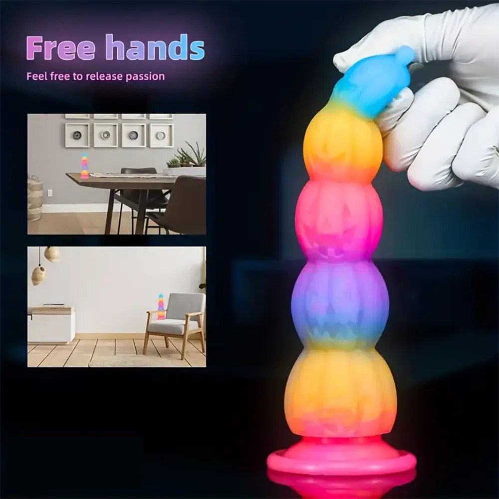 Rainbow silicone stacked pumpkin fantasy dildo, photo 3