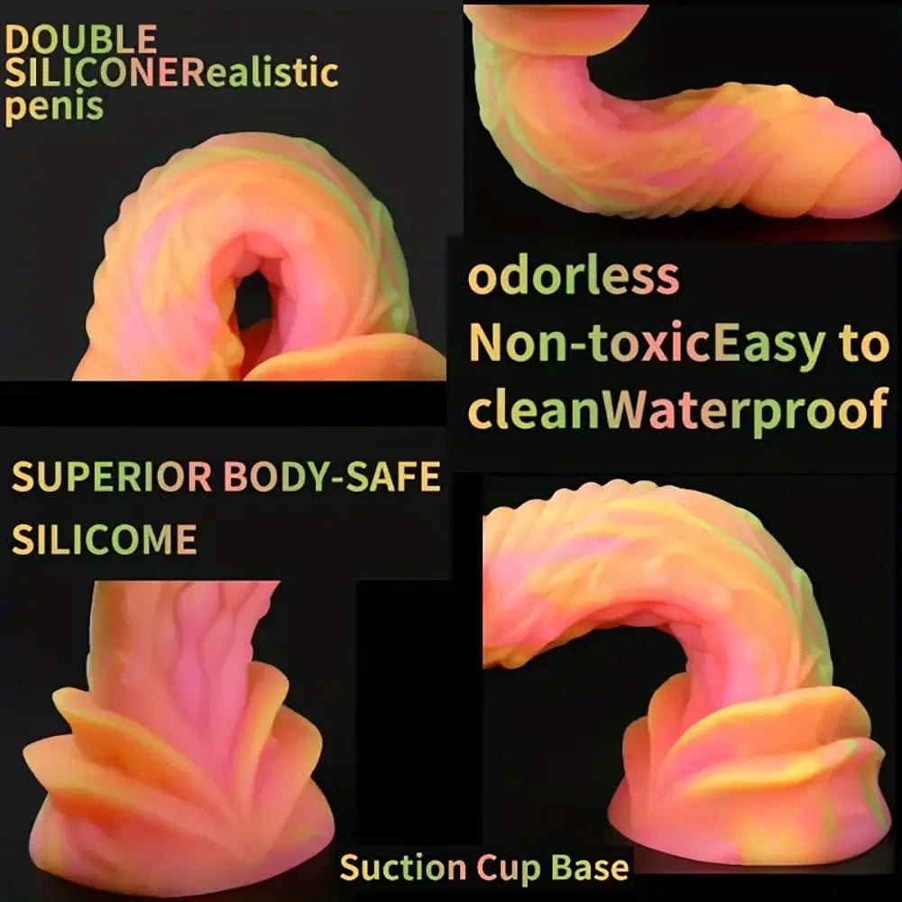 Colorful ribbed silicone fantasy dildo, photo 3