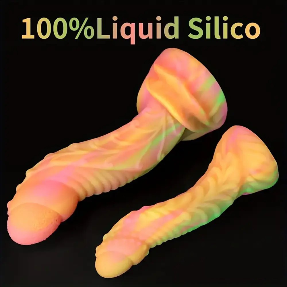 Colorful ribbed silicone fantasy dildo, photo 4