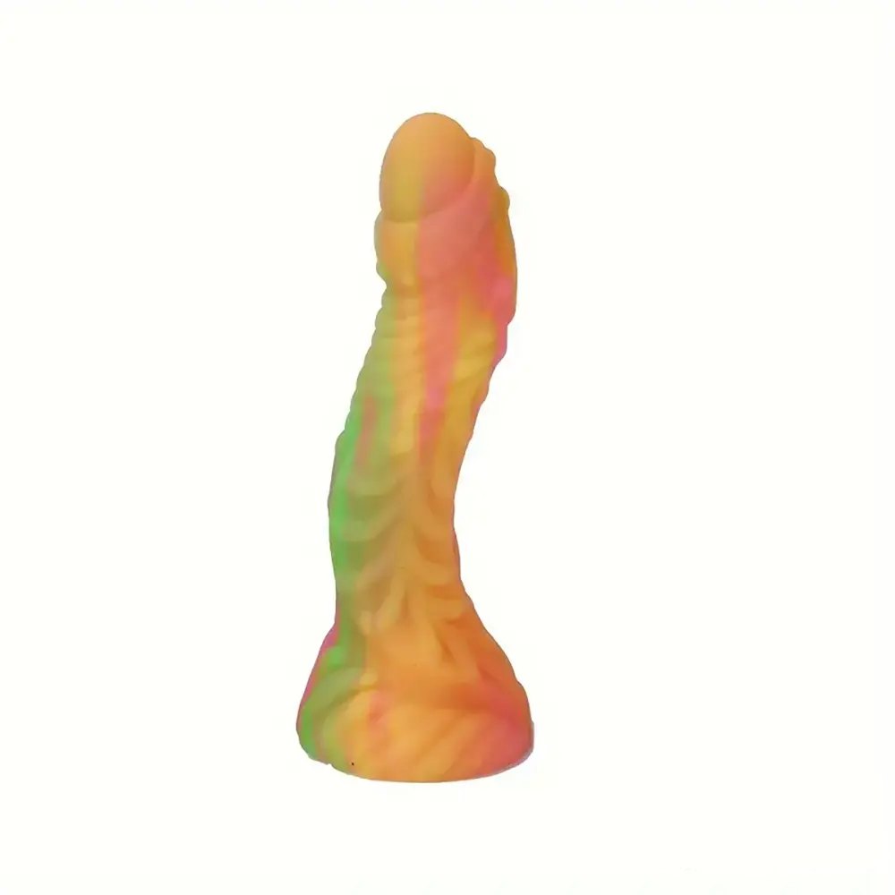 Colorful ribbed silicone fantasy dildo, photo 5