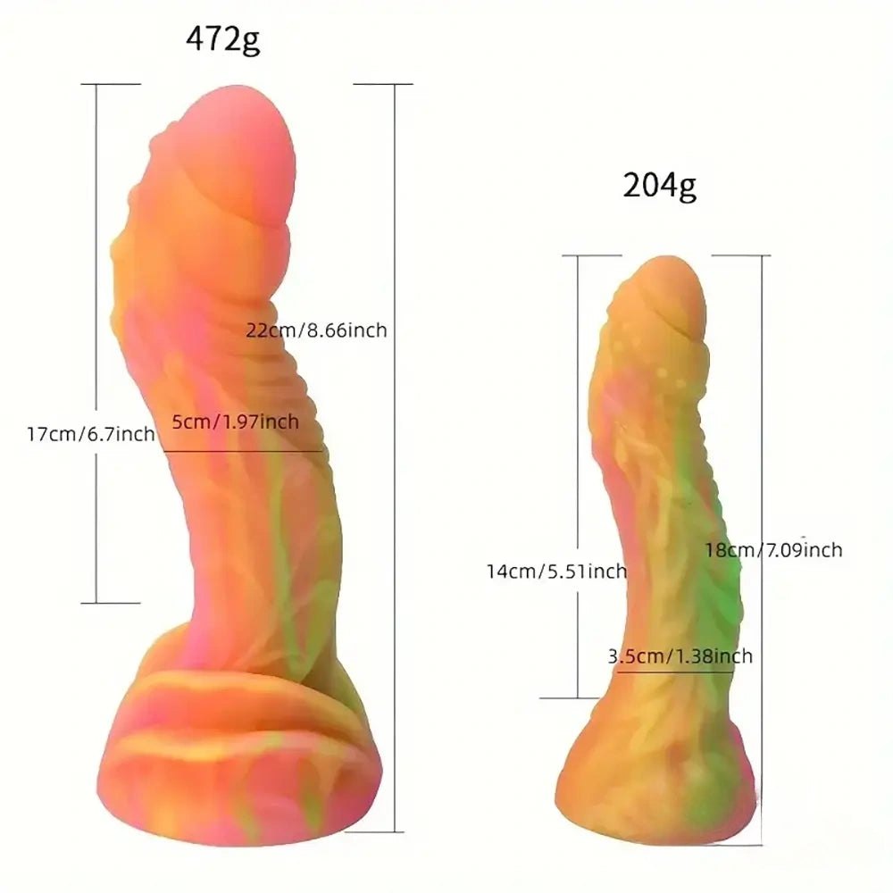 Colorful ribbed silicone fantasy dildo, photo 7