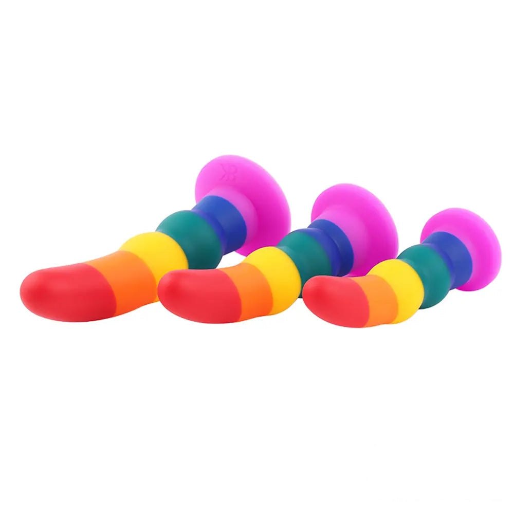 Rainbow ribbed silicone dildo with suction cup base, photo 2