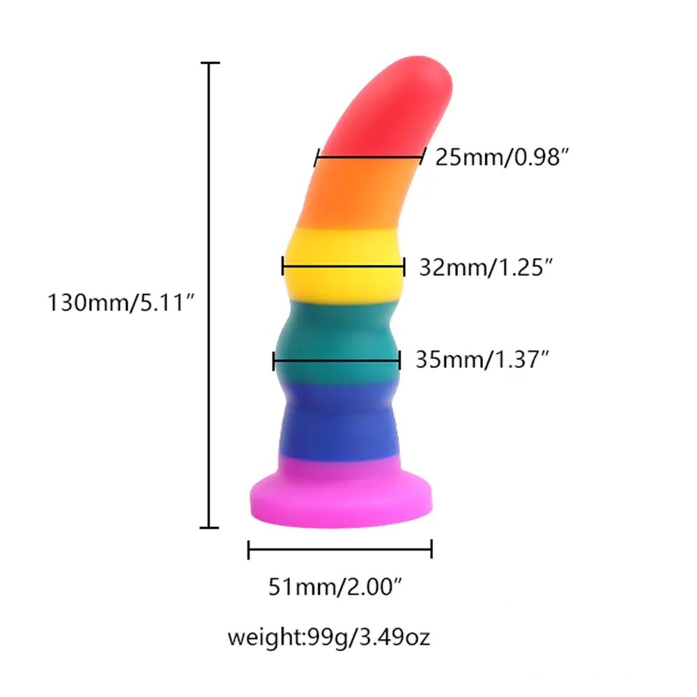 Rainbow ribbed silicone dildo with suction cup base, photo 4