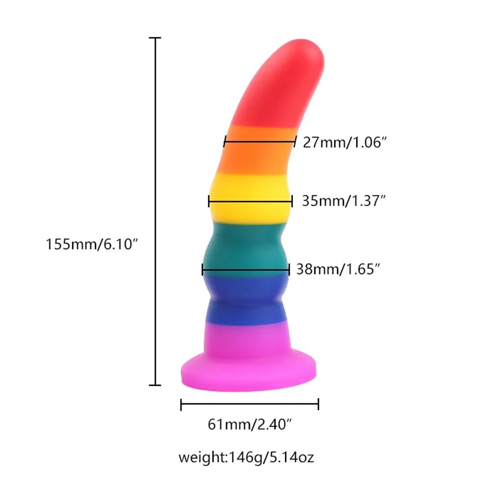 Rainbow ribbed silicone dildo with suction cup base, photo 6