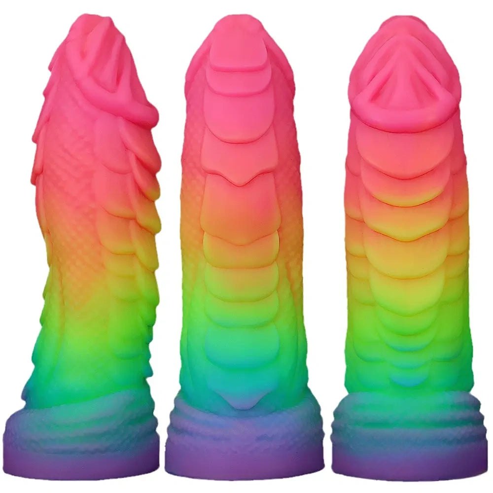 Rainbow scaled silicone dragon fantasy dildo, photo 1