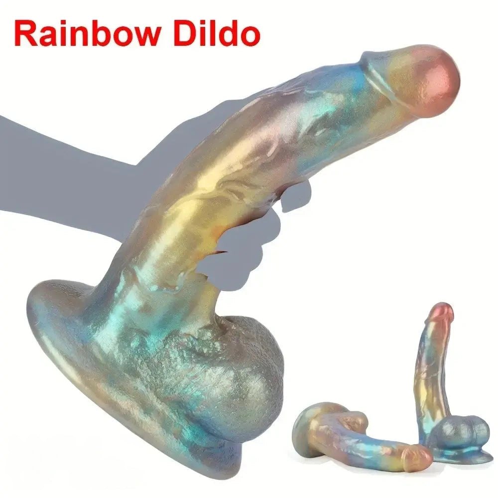 Iridescent rainbow silicone fantasy dildo, photo 6