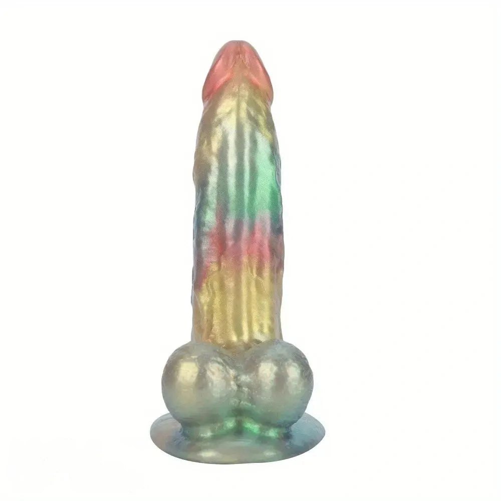 Iridescent rainbow silicone fantasy dildo, photo 9