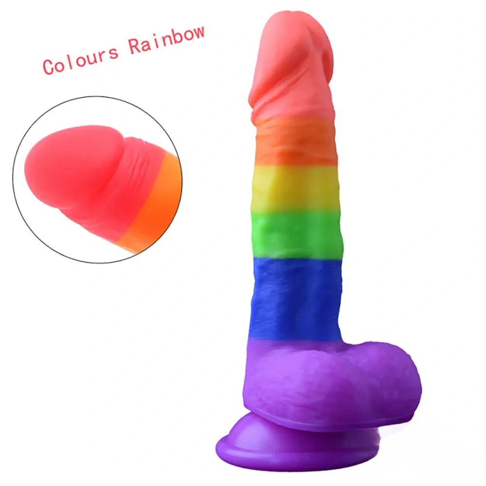 Rainbow striped silicone dildo, photo 1