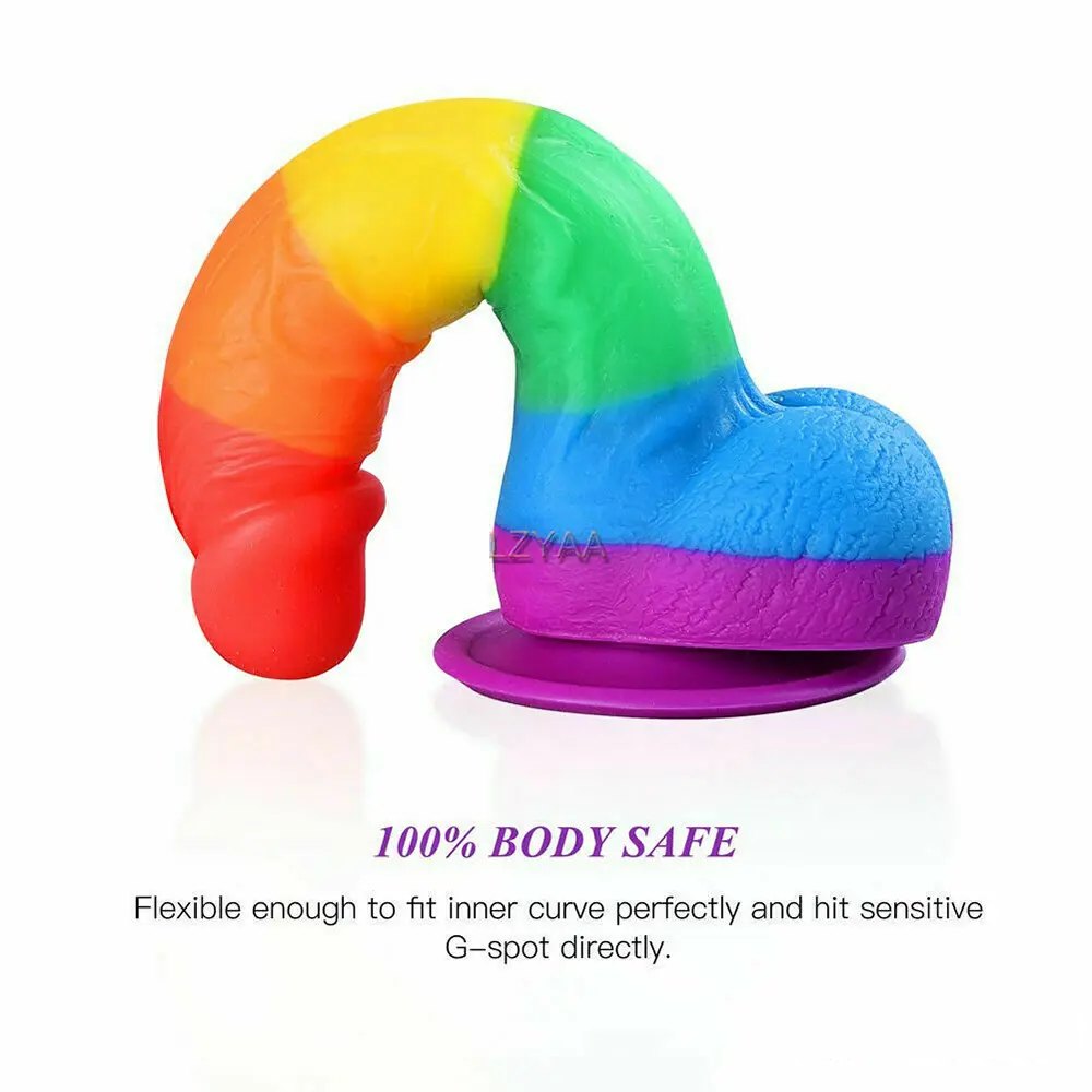 Rainbow striped silicone dildo, photo 2