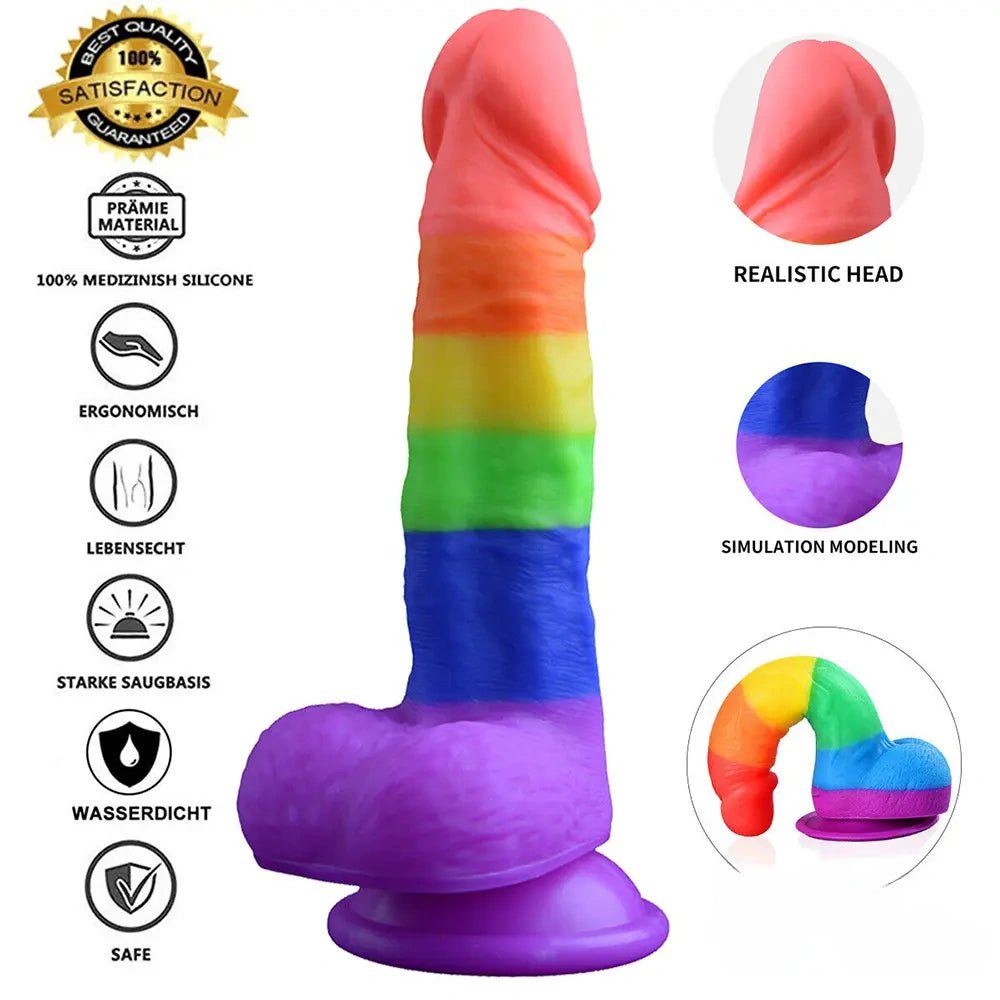 Rainbow striped silicone dildo, photo 3