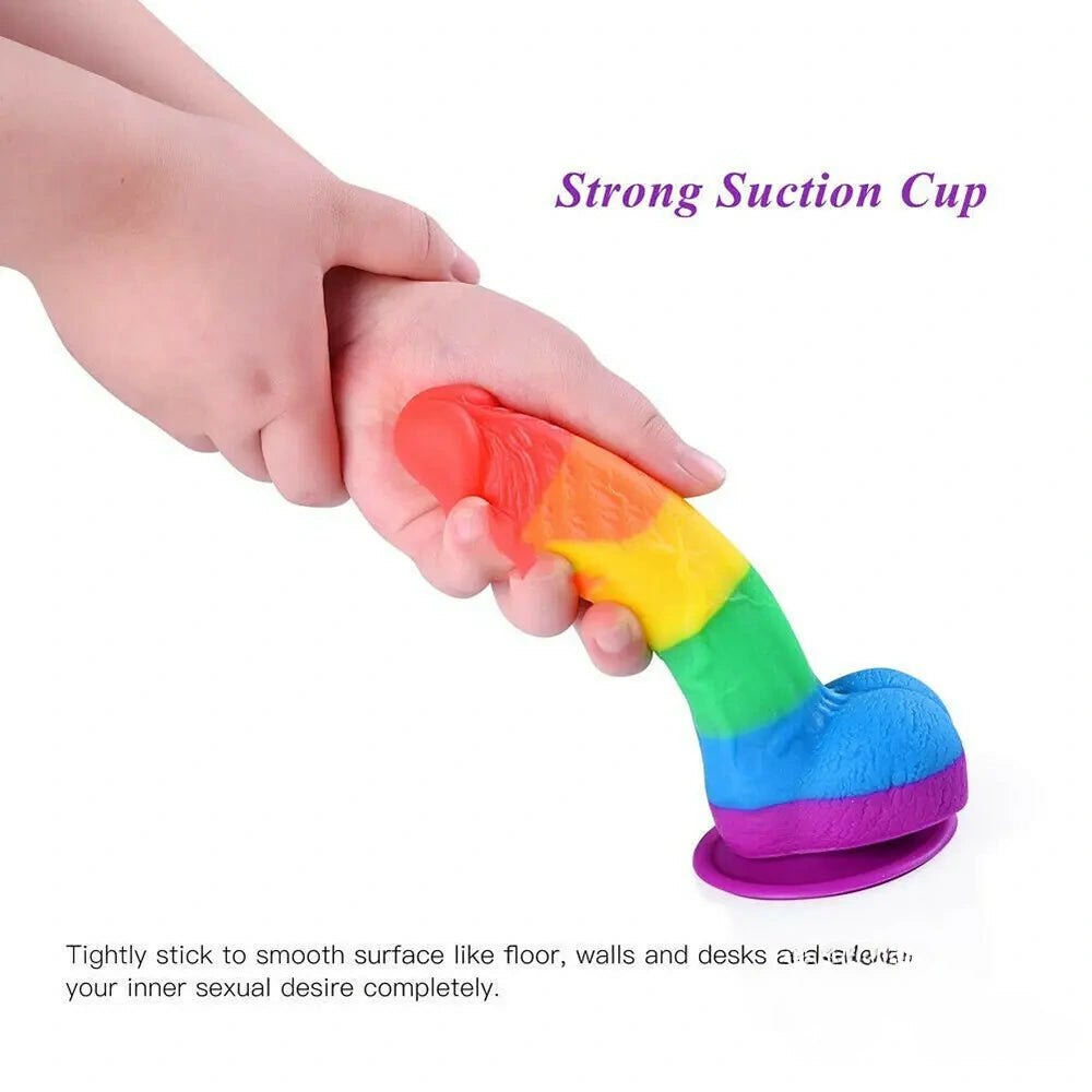 Rainbow striped silicone dildo, photo 4