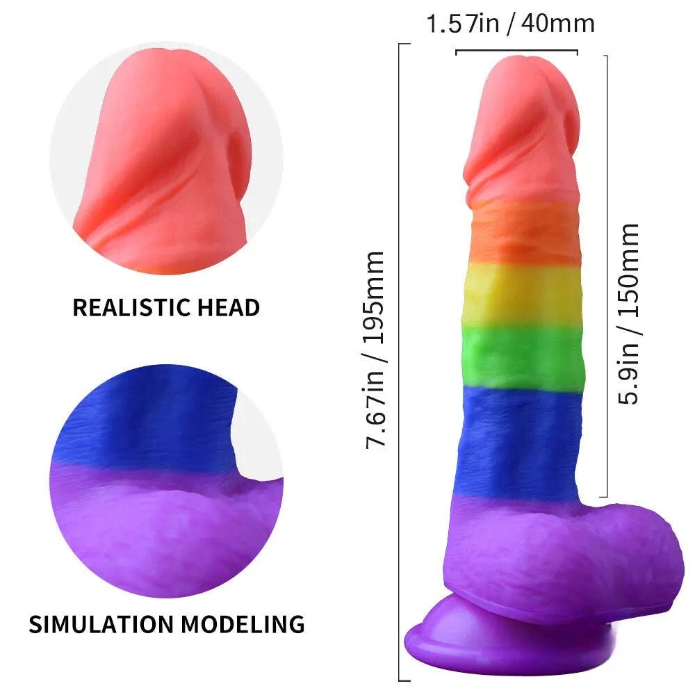 Rainbow striped silicone dildo, photo 5