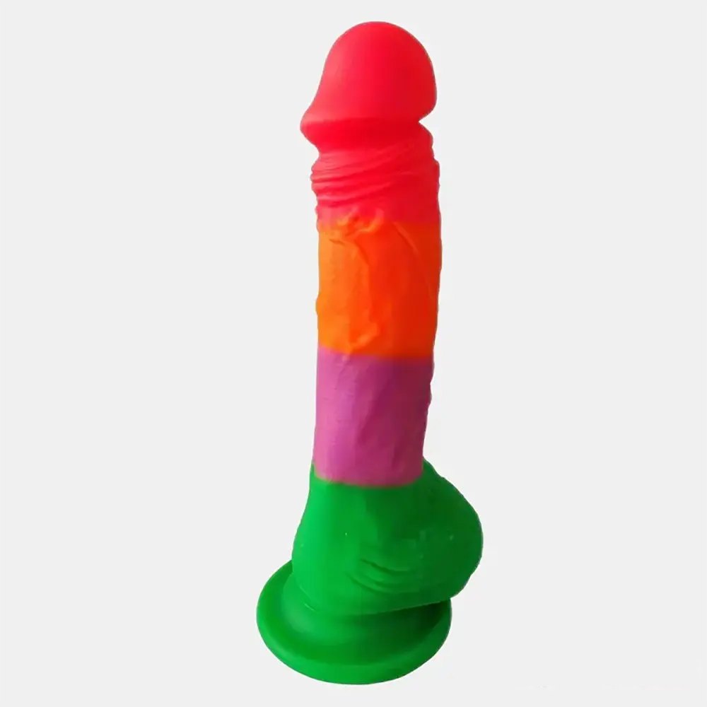 Rainbow-colored silicone suction cup dildo, photo 1
