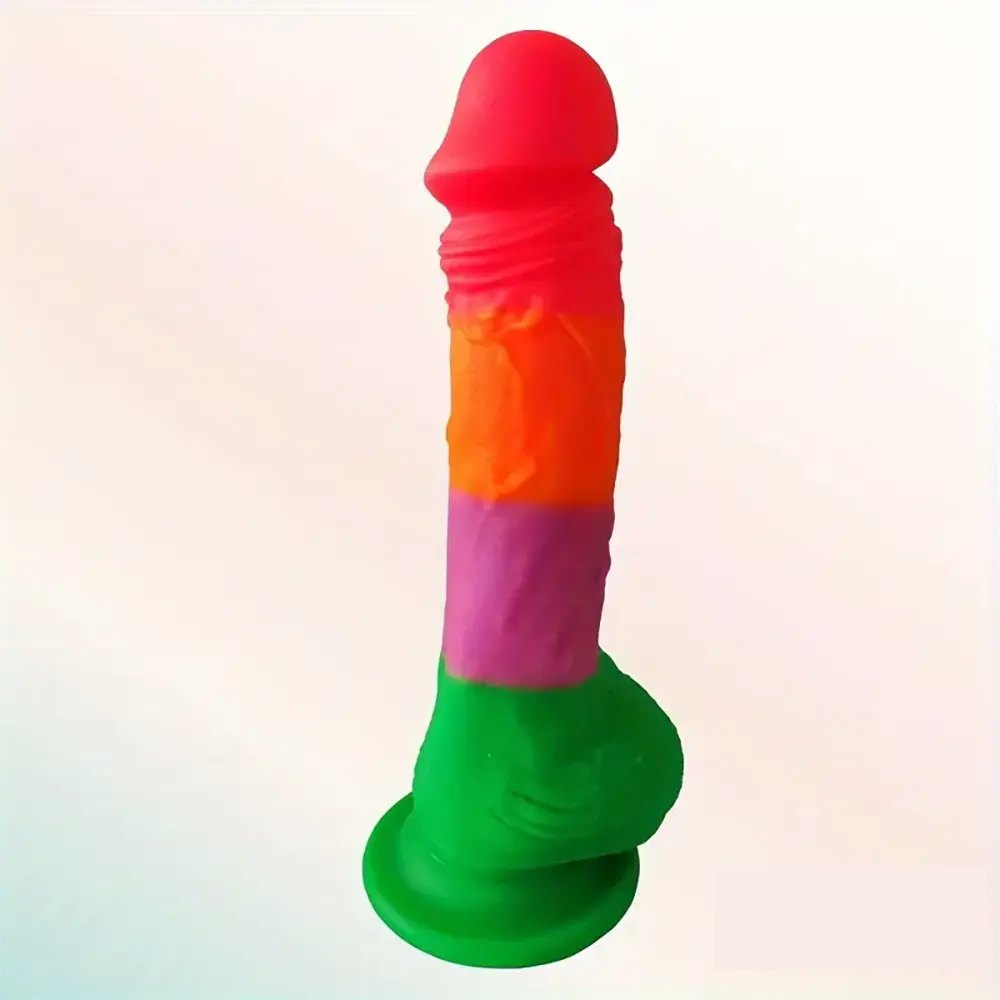 Rainbow-colored silicone suction cup dildo, photo 2