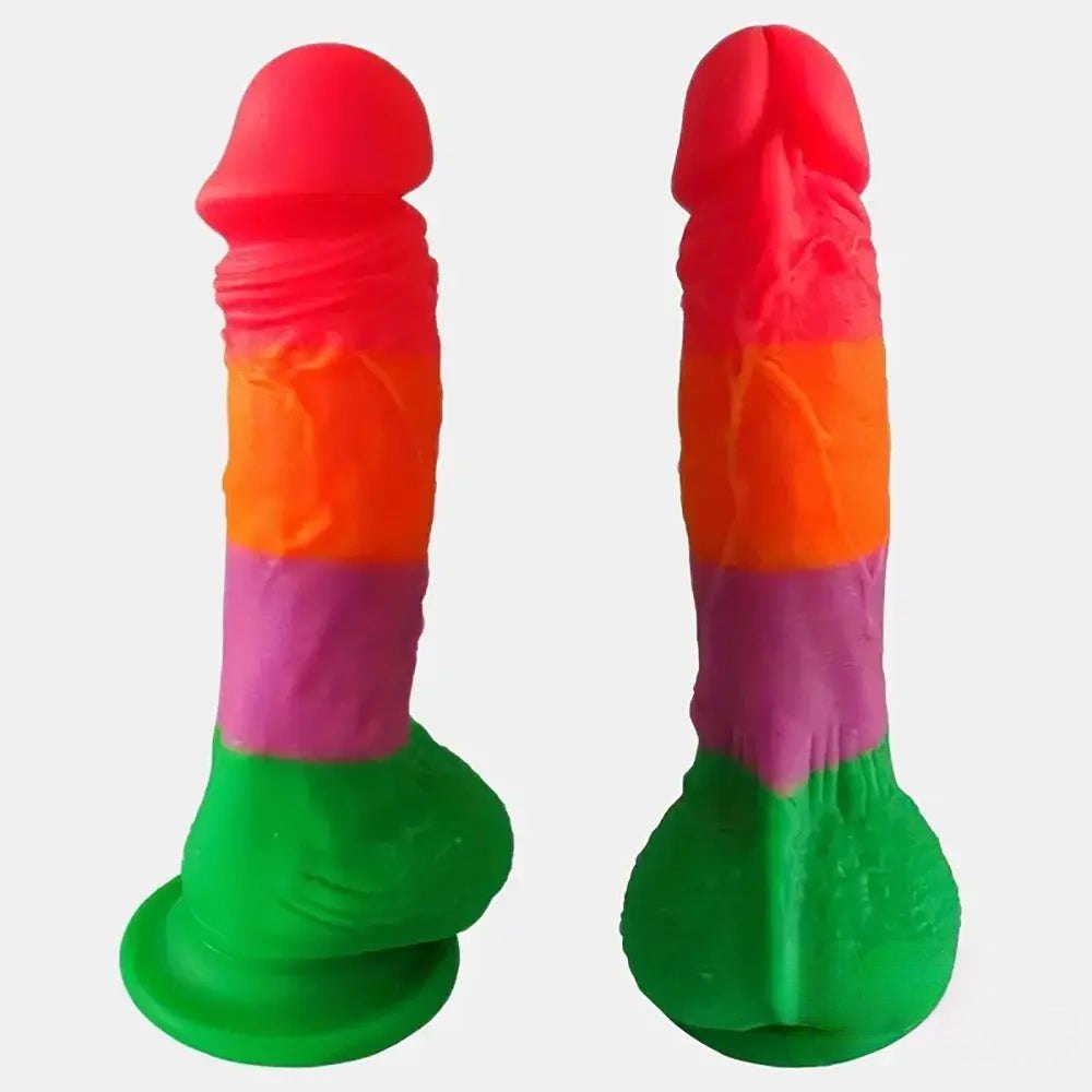Rainbow-colored silicone suction cup dildo, photo 3