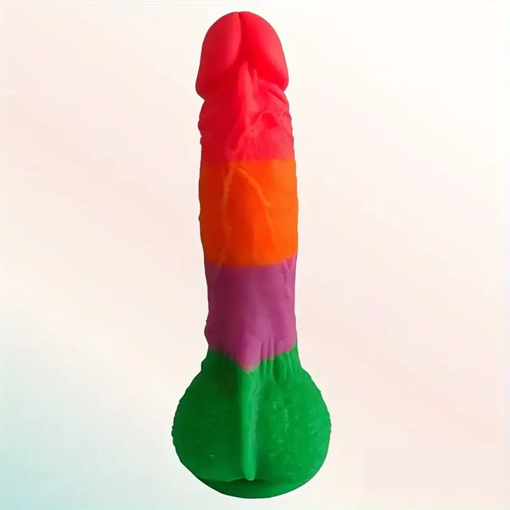 Rainbow-colored silicone suction cup dildo, photo 4