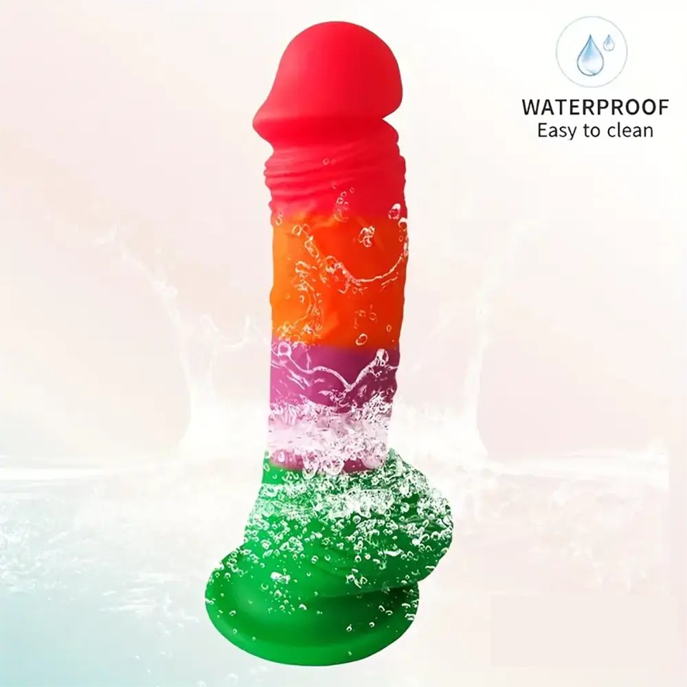 Rainbow-colored silicone suction cup dildo, photo 5