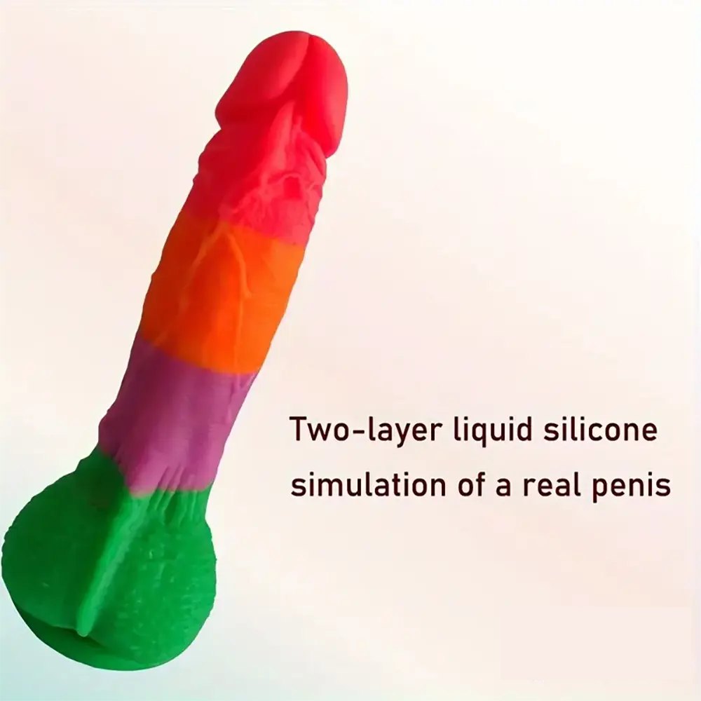 Rainbow-colored silicone suction cup dildo, photo 6