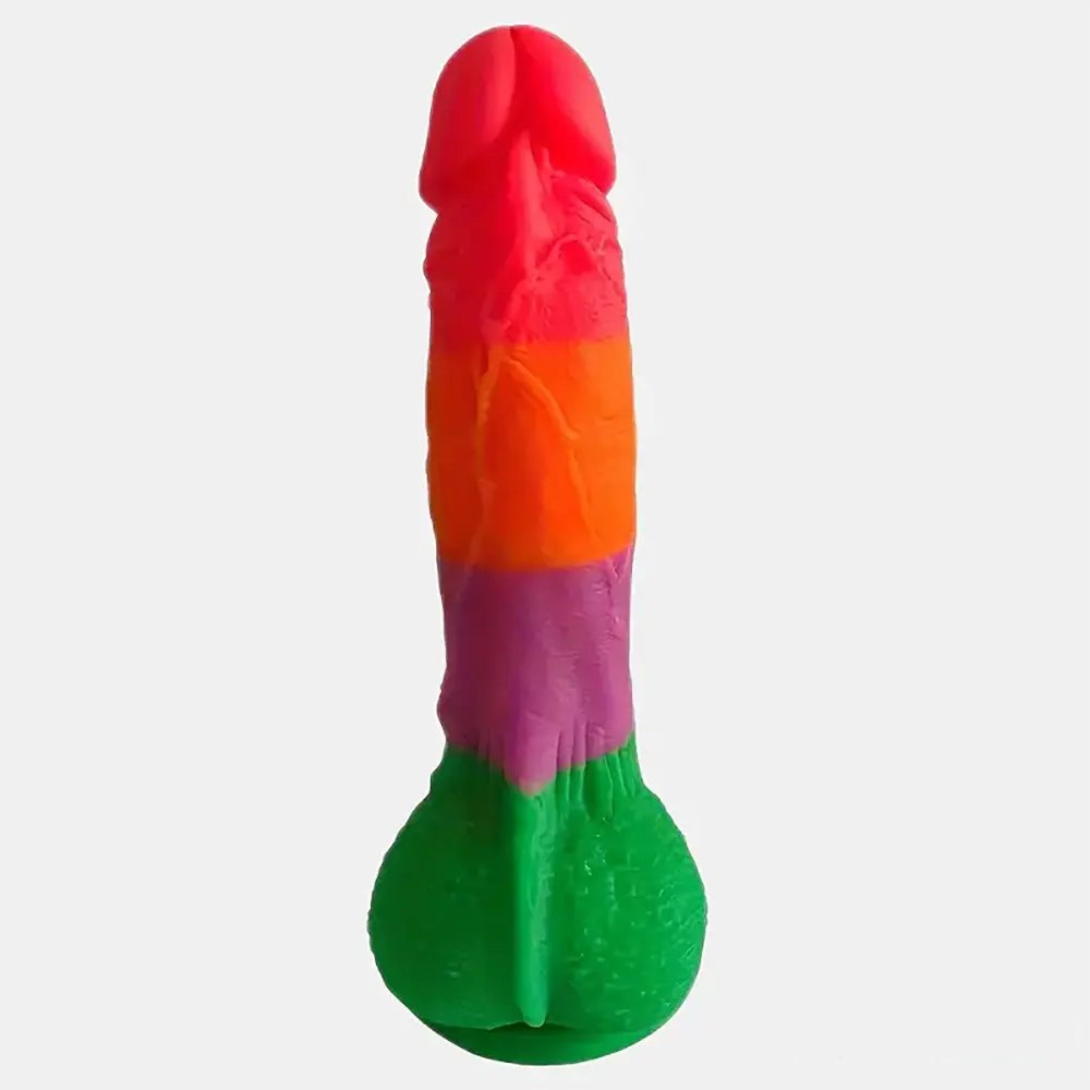 Rainbow-colored silicone suction cup dildo, photo 7