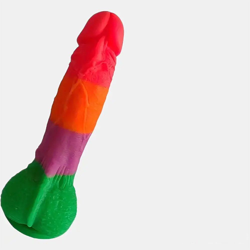 Rainbow-colored silicone suction cup dildo, photo 8