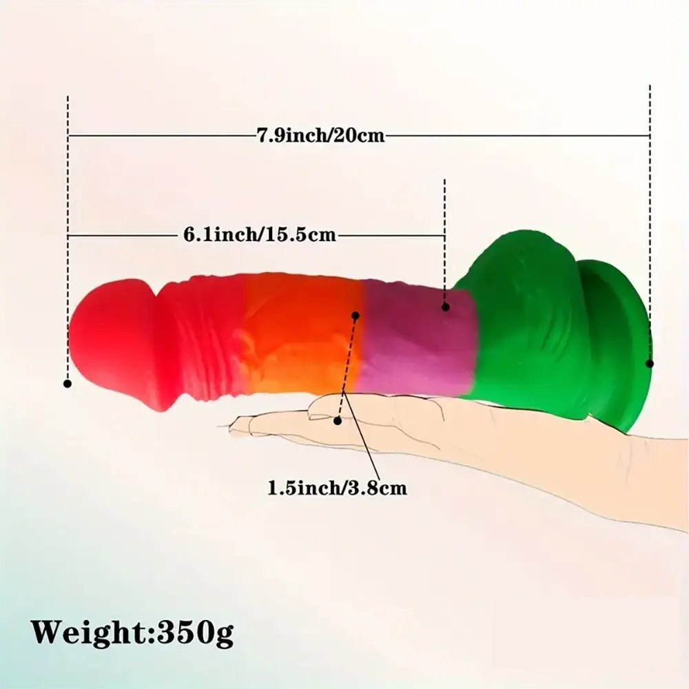 Rainbow-colored silicone suction cup dildo, photo 9