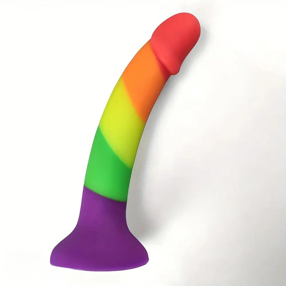 A color-swirl curved silicone dildo