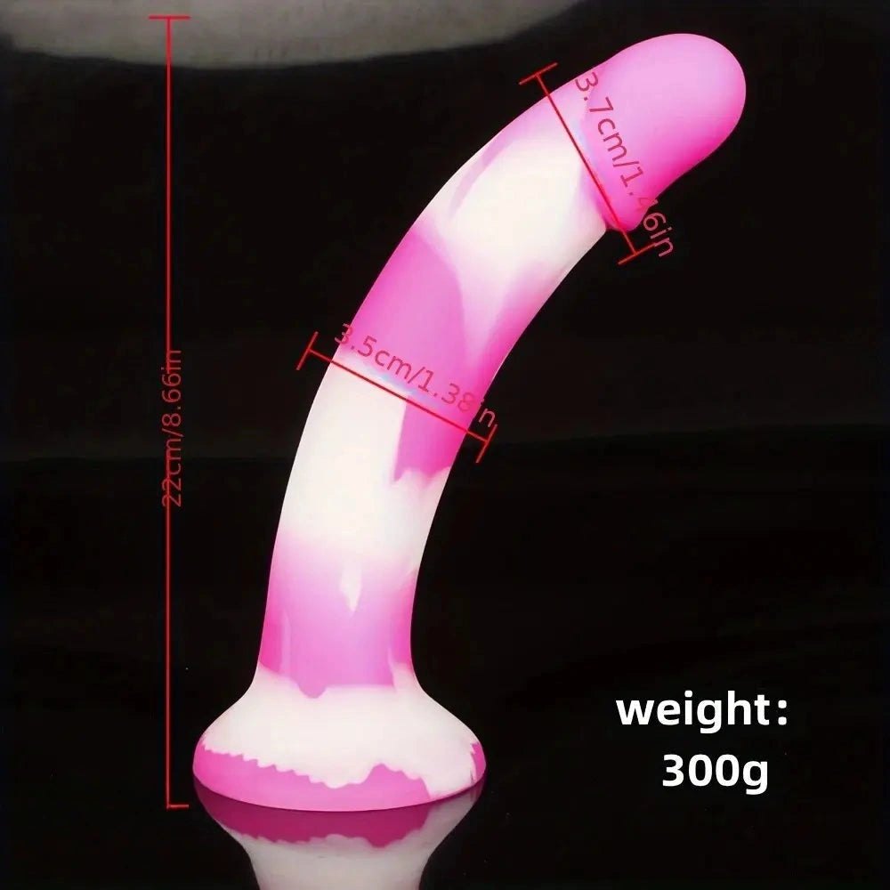 B color-swirl curved silicone dildo