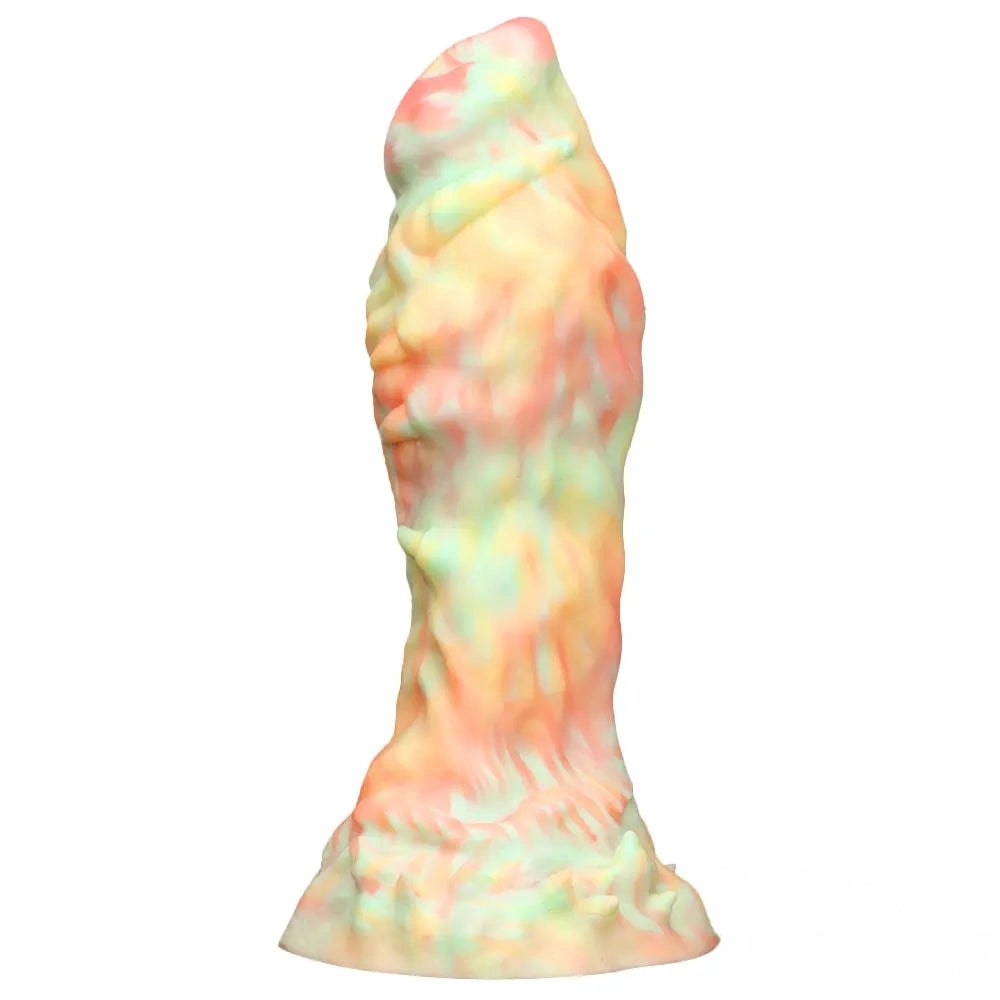 Multi-color marbled ridged fantasy silicone dildo, photo 1