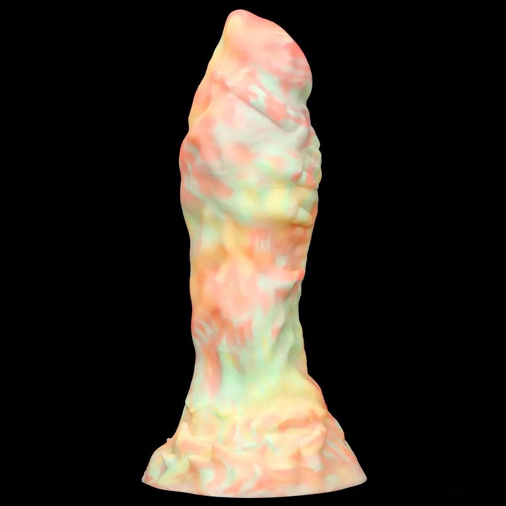 Multi-color marbled ridged fantasy silicone dildo, photo 10