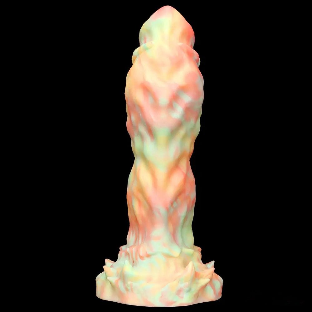 Multi-color marbled ridged fantasy silicone dildo, photo 11